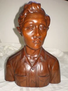 MCM Carved Wooden Indonesia BALINESE PIERRE TENDEAN Head Bust Statue Sculpture - Imagen 1 de 8