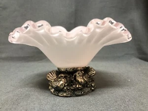 Glass Pink Ruffle Glass Centerpiece on a Silver Pedestal - Picture 1 of 8