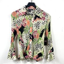 Vintage Y2k Milano Floral Button Up Collared Blouse Semi Sheer Womens Medium NWT