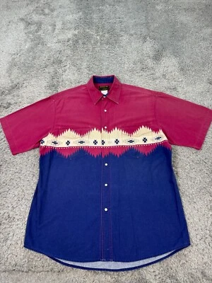 Vtg Wrangler Shirt Mens Large Rustler Brushpopper Western Aztec Pearl Snap 90s - Image 1 of 4