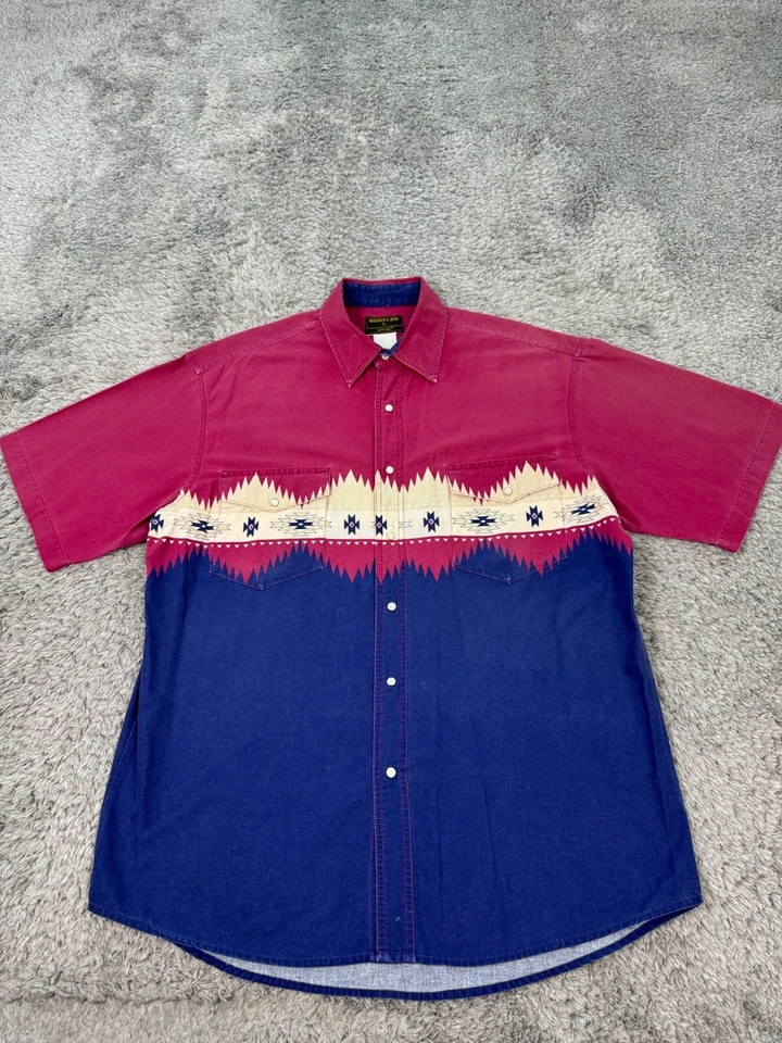 Vtg Wrangler Shirt Mens Large Rustler Brushpopper Western Aztec Pearl Snap 90s - Image 1 of 4