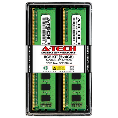 A-Tech 8GB 2x 4GB PC3-12800U Desktop DDR3 1600 MHz DIMM 240-Pin Memory RAM 4G 8G - Image 1 of 4