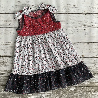 Judy Lou Clothing Handmade Girls Patriotic stars Fourth Of July Boutique Dress - Image 1 of 2