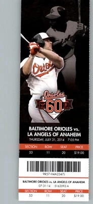 Los Angeles Angels vs Baltimore Orioles 7/31/2014 Full Ticket - Chris Davis ..  - Image 1 of 2