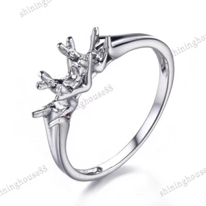Engagement Wedding Jewelry Ring Setting Round Semi Mount Solid 14k White Gold - Picture 1 of 7
