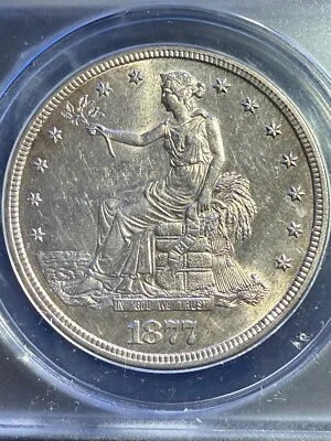 1877 S TRADE DOLLAR ANACS MS 60 DETAILS CLEANED - Image 1 of 4
