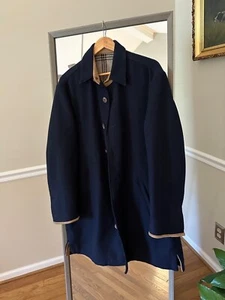 Herren MINE Wollmantel, M, dunkelblau, beige Echtlederbesatz - Bild 1 von 6