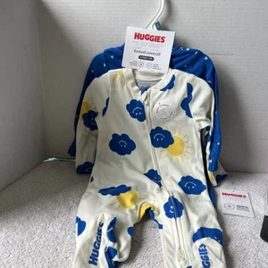 Huggies Super Soft Coverall 100% Organic Cotton 2way Zip 2pc Clouds Sun Stars 3m - Picture 1 of 7