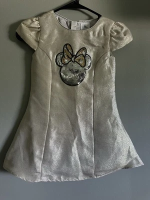 Disney Minnie Mouse Navidad Dorado Brillo Niña Vestido con Mangas Abullonadas Talla 5/6 Foto 1 de 4