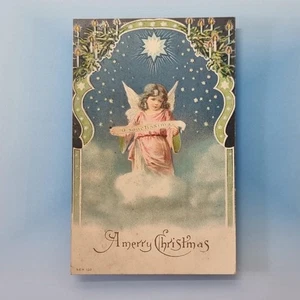 Postal de ángel Art Nouveau 1906 en relieve alas de Navidad estrella - Imagen 1 de 2