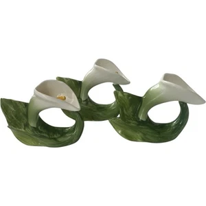 PIA Napkin Rings Holders Bone China Calia Lilly Flower Vintage Set of 3 - Picture 1 of 15