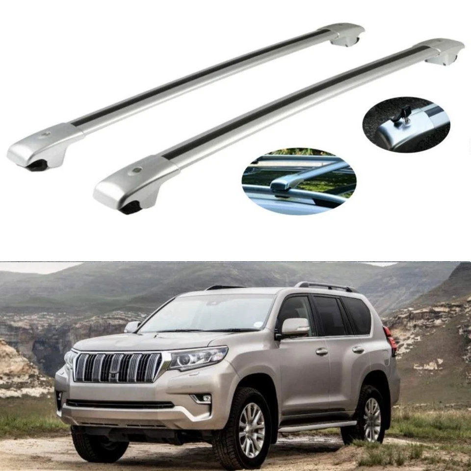 Barra transversal compatible con portaequipajes de techo plateado Toyota Land Cruiser Prado 2010-2021 Foto 1 de 4