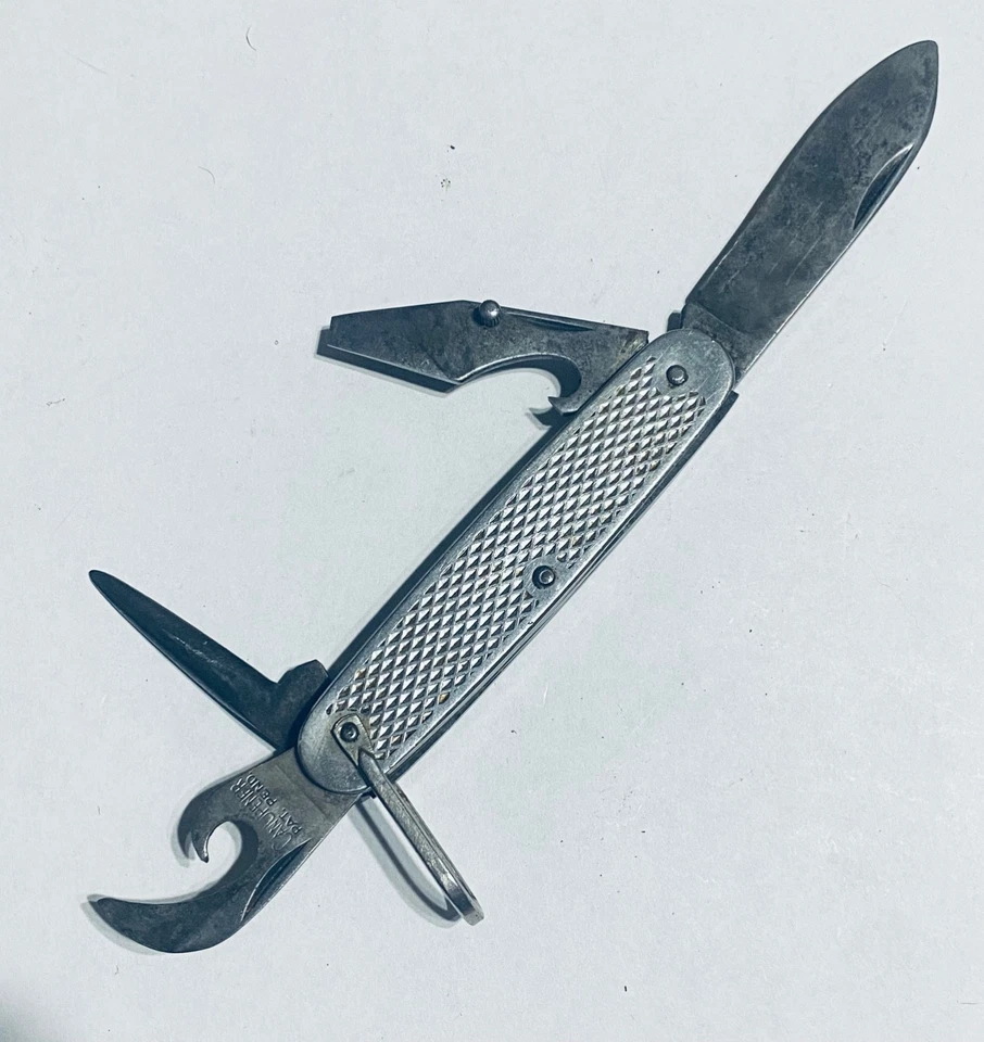 Navaja de Bolsillo Militar de Estados Unidos de Colección Abridor de Latas Awl Diamante Moleteado Escalas Ejército Foto 1 de 4