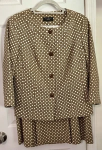Talbots Size 12 Two-Piece Cotton Brown/White Dot Jacquard Blazer & Skirt Set - Picture 1 of 18