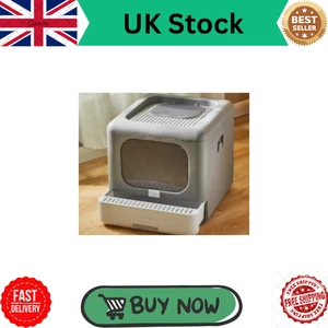 Cat Litter Box with Scoop and Tray Sifting Enclosed Foldable Kitten Toilet - Picture 1 of 7