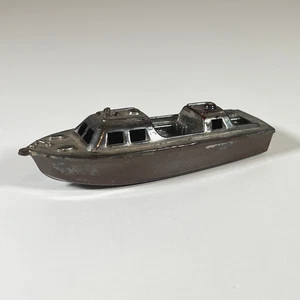 Vintage 1950s Metal Cabin Cruiser Toy Boat Chrome Pressed Steel 4" Dimestore - Picture 1 of 10