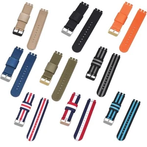 17 19 20mm 3-convex Ends Nylon Fabric Canvas Watchband for Swatch Stripe Strap - Picture 1 of 68