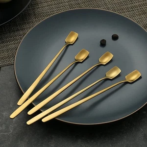  2 Pcs 17/15cn Stainless Steel Spoons Titanium Long Handle Square Heads Stirring - Picture 1 of 12