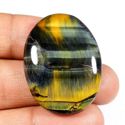 Flashy Blue Tiger Eye Cabochon Oval Shape Natural Gemstone Loose 52 Cts BT-75 - Image 1 of 4