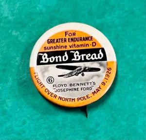 1930's Bond Bread #6 Floyd Bennett's Josephine Ford Airplane PIN Pinback Button - Picture 1 of 3