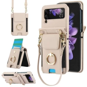 For Samsung Galaxy Z Flip 4 3 Crossbody Strap Cover Style Card Wallet Ring Case - Bild 1 von 18