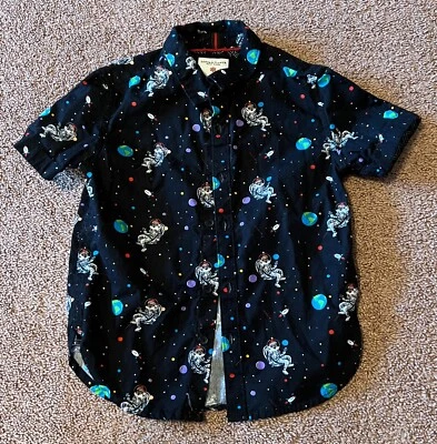 Denim & Flower Ricky Singh Youth Shirt Size 4 Astronaut Santa Button-Up Short S - Image 1 of 4