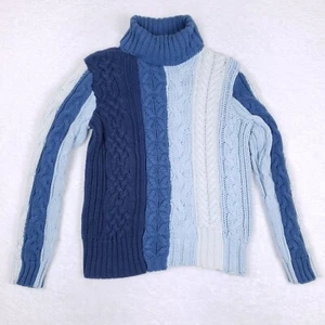 Tommy Hilfiger Turtleneck Cable Knit Sweater Large Blue Colorblock Retro Y2K VTG - Picture 1 of 10