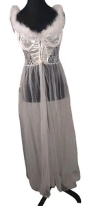 Vintage Fredericks of Hollywood 80er Negligee Slip Dessous Kleid Federn Marabu L - Bild 1 von 10