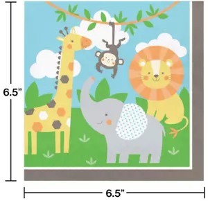 Jungle Animals Lunch Napkins (16) - Giraffe Monkey Lion Elephant Party Supplies - Picture 1 of 1