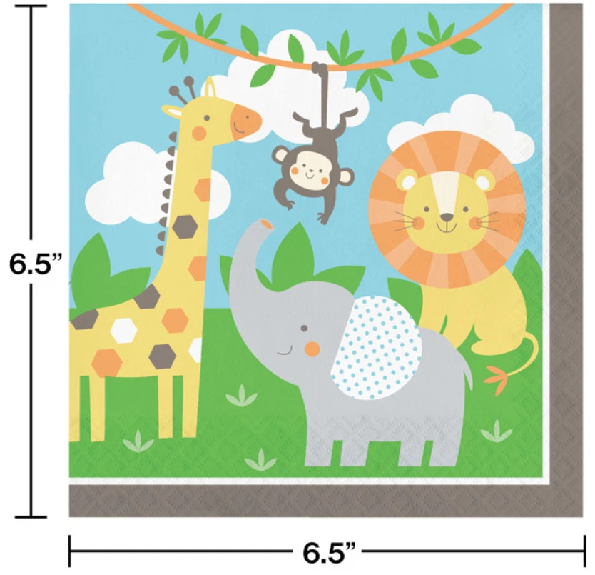 Jungle Animals Lunch Napkins (16) - Giraffe Monkey Lion Elephant Party Supplies - Image 1 of 1