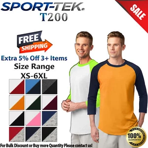Sport-Tek T200 Mens Raglan Sleeve Colorblock Cotton Sports Jersey T-Shirt - Picture 1 of 23