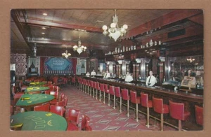 Vtg Plastichrome Postcard Inside GOLDEN NUGGET MCM Bar Gambling Tables Las Vegas - Picture 1 of 2