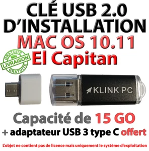 Clé USB de dépannage et installation MAC OS 10.11 El Capitan (OS X 10.11) - Imagen 1 de 1