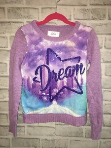 JUSTICE GIRLS DREAM SWEATER PURPLE SEQUINS GIRLS 7 SPARKLE THREAD STAR - Picture 1 of 2