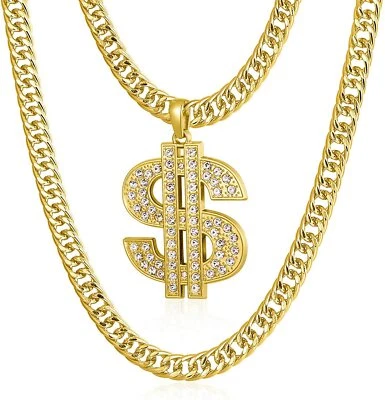 Cadena de oro real de 18 quilates enchapada para hombres signo de dólar colgante collar joyería nueva Foto 1 de 4