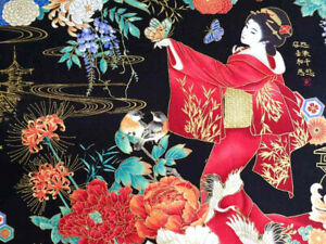 TIMELESS TREASURES "KOKO"  Japanese Geisha WITH GOLD QUILTING FABRIC FAT QUARTER