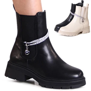 Damen Plateau Stiefeletten Glitzer Chelsea Boots Booties Ankle Boots  - Bild 1 von 7