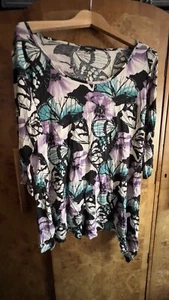 Papaya size 18 asymmetrical 3/4 sleeve butterfly shirt jersey purple teal blue - Picture 1 of 7