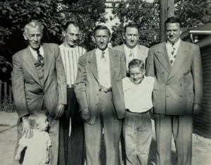 Group Of Men And Boy Standing In Street B&W Photograph 3.5 x 5 - Picture 1 of 3