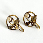 Vintage 12K Yellow Gold Filled Pearl Flower Round Screw Back Ladies Earrings