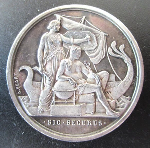 FRANCE-1858- MINERVA & MERCURY- ANTIC SHIP -INSURANCE C° SILVER JETON - Picture 1 of 2