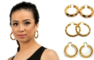 18k Gold Filled Creole Round Large Hoops Earrings Jewelry Womens - Image 1 of 3