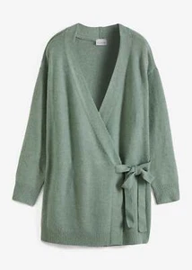 Modische Wickel-Longstrickjacke Gr. 36/38 Rauchgrün Meliert Damen Jacke Neu - Bild 1 von 1