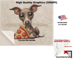 DigiPups Italian Greyhound Dog Pizza From Italy Cartoon Sherpa Fleece Blanket - Picture 1 of 6
