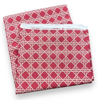 2 Yd Waverly Red Criss Cross Screen Print Cotton Fabric Lattice Pattern 74x56” - Image 1 of 4