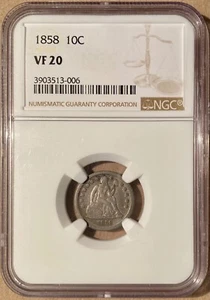 1858 NGC VF20 Liberty Seated Dime 10c - Picture 1 of 2