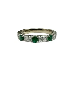 Estate 3/4 ctw Colombian Emerald & Diamonds 18k White Gold Stackable Band - Picture 1 of 6