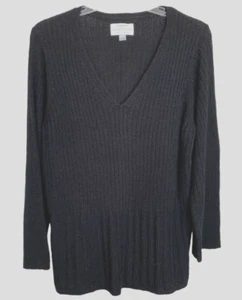 Avenue Sweater Collection Womens Black Ribbed V-Neck Sweater Size 22/24 - Picture 1 of 9
