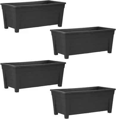 55cm Plastic Trough Garden Planter Pot Indoor Outdoor Garden Patio Decor Black - Image 1 of 3