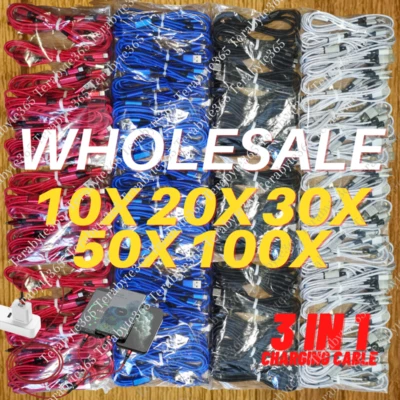 3A Fast Charging Cable 3 in 1 Charger Cord For iPhone USB-C Micro USB Wholesale - Image 1 of 4